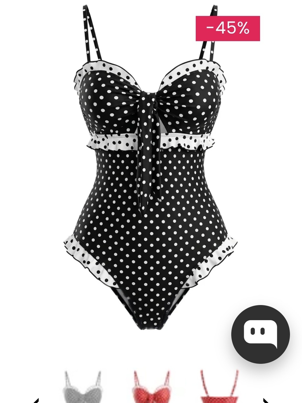 1940's Retro Polka Dot Ruffle One-Piece Swimsuit - Black/White
